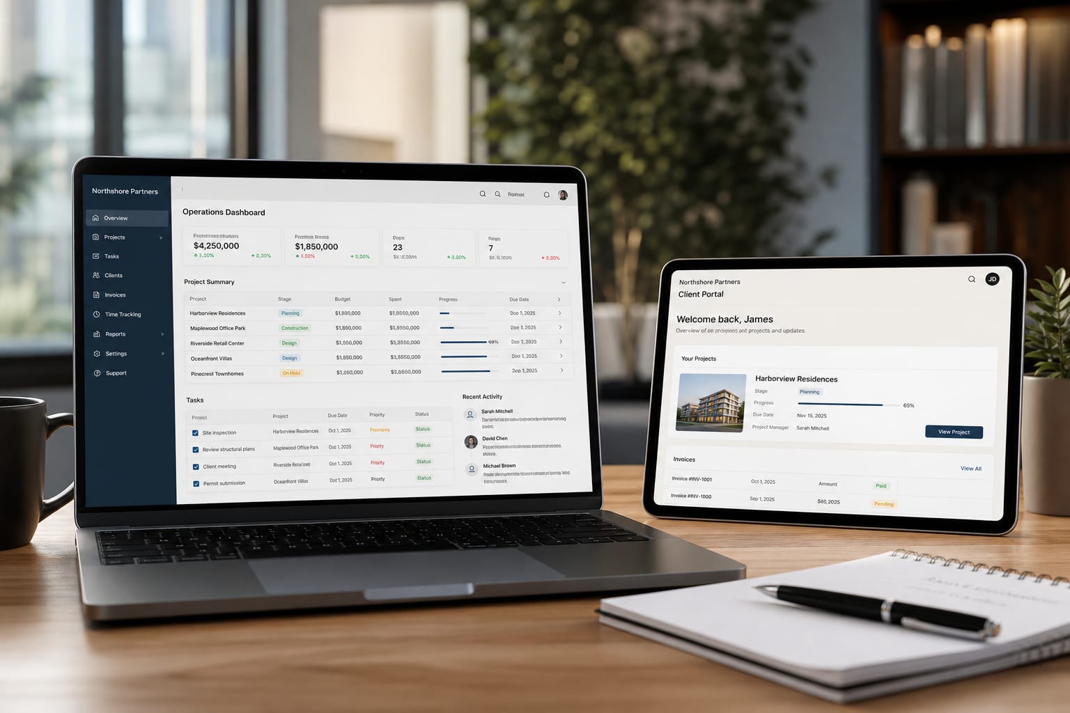 Laptop and tablet showing a custom web app dashboard